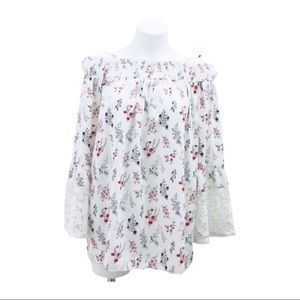 Pleione Top Floral Smocked Neck Cold Shoulder Crochet Tiered Ivory Size XL